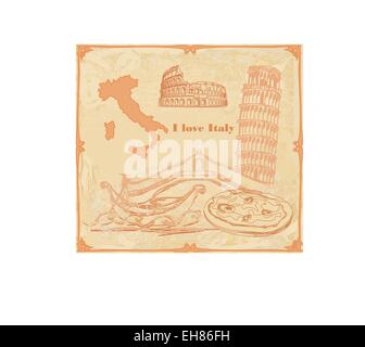 Symbols of Italy vintage card Stock Vector