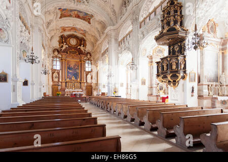 Church of Benedictine Abbey, Benediktbeuren, Bad Toelz Wolfratshausen, Upper Bavaria, Bavaria, Germany, Europe Stock Photo