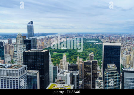 High angle view overlooking Central Park, Manhattan, New York City, New York, United States of America, North America Stock Photo