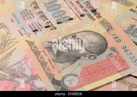 Thousand Rupee Indian currency  from Mahatma Gandhi series Stock Photo