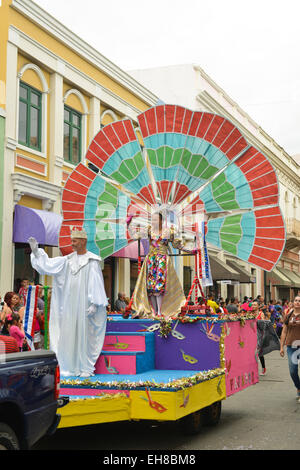 Beauty Queen from Fajardo City parading in a float during carnival in Ponce, Puerto Rico. February 2015. Stock Photo