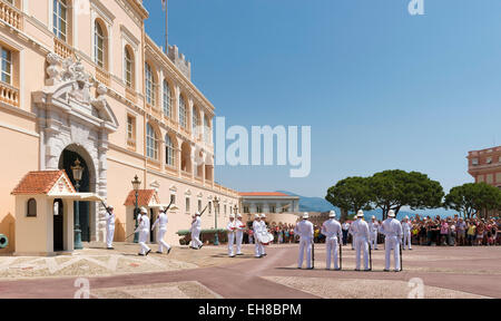 Royal Palace, Monaco, South of France, Europe - Tourists watching the changing of the guard ceremony Stock Photo