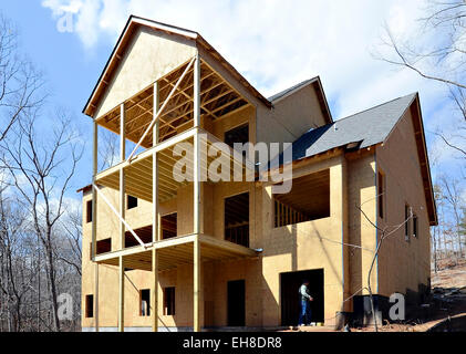 The back deck area of a newly constructed home. Stock Photo