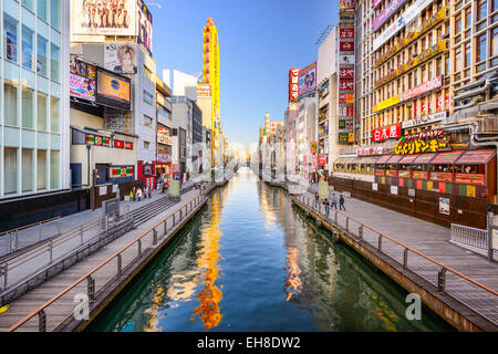 The famed canal of Dotonbori Canal in Osaka, Japan. Stock Photo