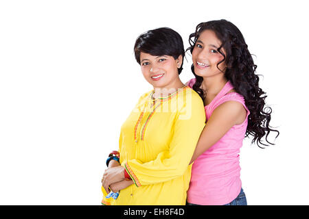 2 indian Mother and Daughter Standing enjoy Stock Photo