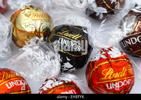 Tambov, Russian Federation - March 08, 2015 Lindt Lindor chocolate truffles. Stock Photo