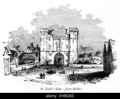 An engraving of St.John's Gate, Clerkenwell scanned at high resolution from a book printed in 1867. Stock Photo