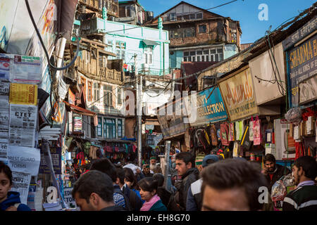 The busy bazaar below The Ridge in Shimla, Himachal Pradesh, India Stock Photo