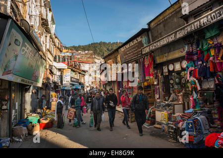 The busy bazaar below The Ridge in Shimla, Himachal Pradesh, India Stock Photo