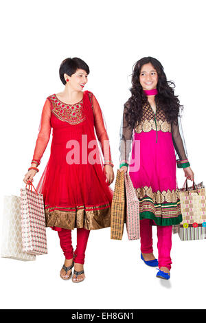 2 indian Mother and Daughter Diwali Bag Shopping Stock Photo