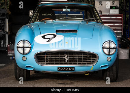 1960 Ferrari 250 GT SWB/C in the paddock garage at the 2014 Goodwood Revival, Sussex, UK. Stock Photo