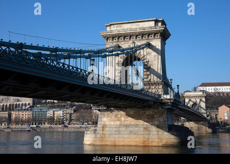 Chain Bridge, Budapest, Hungary, spanning across the river Danube Stock Photo