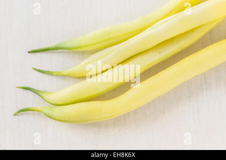 Freshly picked yellow beans from the home garden. Stock Photo