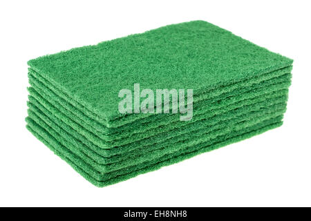 Ten Rectangle green dish scrubbing pads Stock Photo