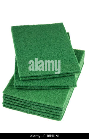 Ten Rectangle green dish scrubbing pads Stock Photo