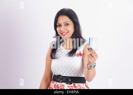 1 indian Adult woman Credit Card showing Stock Photo