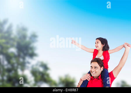 2 indian father and kid girl park enjoy Stock Photo