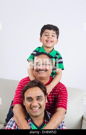 3 indian grand father Grandsonr and fatherr sitting sofa Stock Photo