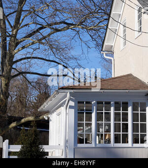 Enclosed porch on the side of the house. Stock Photo