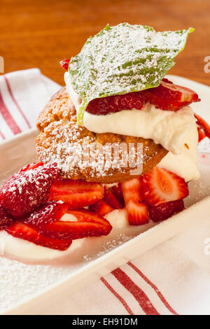 strawberry shortcake with coconut corn bread, It's Italia Restaurant, Half Moon Bay, California Stock Photo