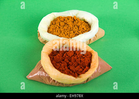 Abundance Red Chilli and Turmeric Powder Arranging Food and Nutrition Quality nobody Stock Photo