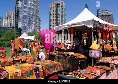 Yaletown, Vancouver, BC British Columbia, Canada - Textiles from Indonesia for Sale at Outdoor Bazaar and Market, David Lam Park Stock Photo