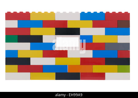 Lego brick wall on white background Stock Photo