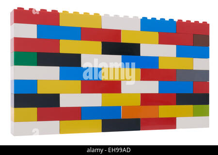 Lego brick wall on white background Stock Photo