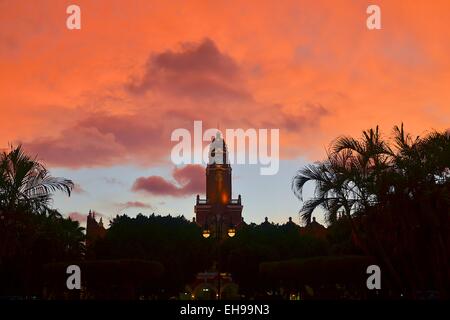 City hall at sunset with stormy clouds, Merida, Mexico Stock Photo