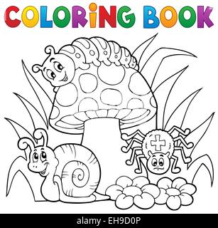 Coloring book toadstool with animals - picture illustration. Stock Photo