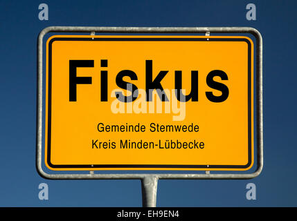 Entry sign, Fiskus, municipality of Stemwede, North Rhine-Westphalia, Germany Stock Photo