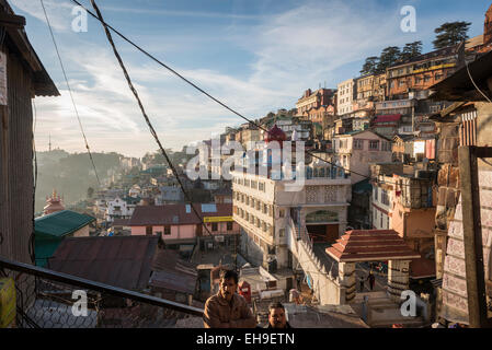 View across the bazaars below The Ridge in Shimla, Himachal Pradesh, India Stock Photo