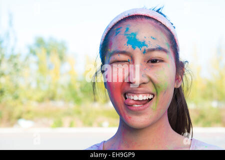 Young woman at The Color Run Stock Photo
