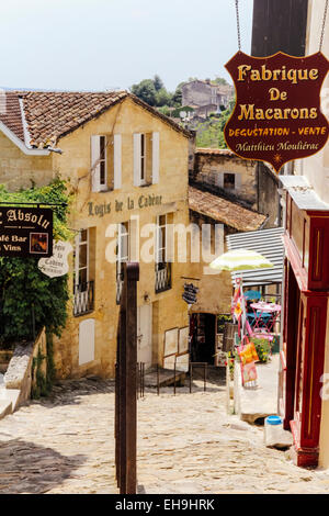 Small street with shops, Saint-Emilion, Gironde, Aquitaine, France Stock Photo