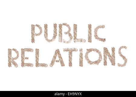 Public Relations written in letters formed with wooden cubes with letters isolated on white background Stock Photo