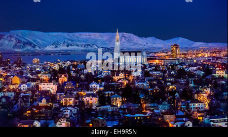 Aerial view of Reykjavik in the wintertime, Iceland Stock Photo
