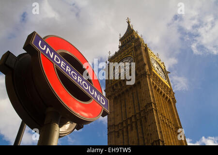 Palace of Westminster with a London Underground sign Stock Photo