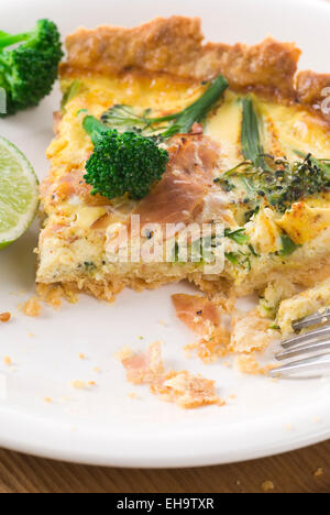 Pie with broccoli and ham. Stock Photo