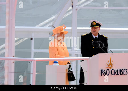 Southampton, UK. 10th March, 2015. Her Majesty The Queen  officially naming P&O cruises new flagship BRITANNIA Credit:  Paul Chambers/Alamy Live News Stock Photo