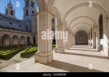 North Cloister of the Mafra National Palace, Convent and Basilica in Portugal. Franciscan Religious Order. Baroque architecture. Stock Photo