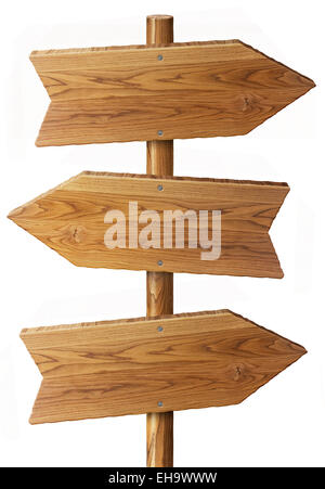 beautiful rustic wood arrow sign isolated on white background Stock Photo