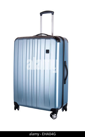 blue hard suitcase on a white background Stock Photo
