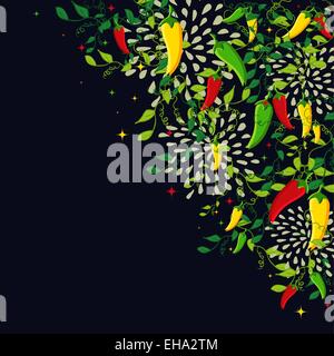 Mexican food background illustration with colorful chili pepper. Ideas for menu, card, poster and flyer design. EPS10 vector. Stock Vector