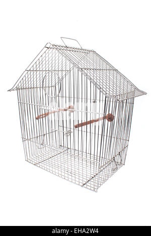 Empty bird cage isolated on white Stock Photo