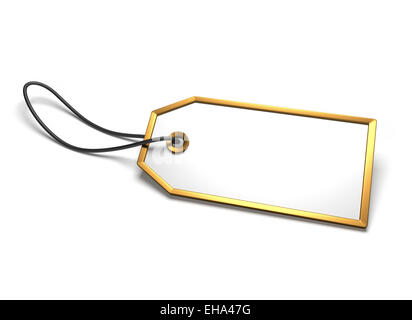 Empty blank badge with golden border and string attached, isolated on white Stock Photo