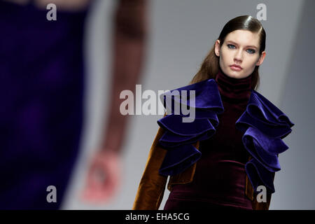 UNITED KINGDOM, London : Models present creations for the Emilio De La Morena collection during the 2014 Autumn / Winter London Fashion Week in London on February 15, 2014. Stock Photo