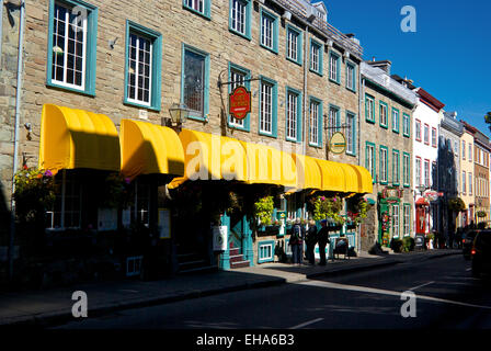 Bright yellow awnings on Cafe de Paris on Rue Saint-Louis Quebec City Stock Photo