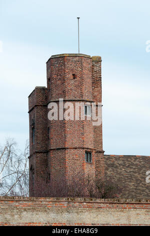 Elizabethan brick tower on Clifton House, a historic merchant's house in King's Lynn, Norfolk. Stock Photo