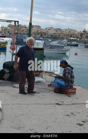 The harbour of the small fishing village ofMarsaxlokk(pro Marsa-shlock)is one of the most picturesque onMalta's southern coast Stock Photo