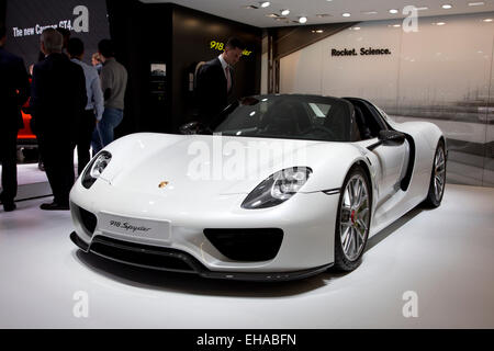 Porsche 918 Spyder at the Geneva motor show 2015 Stock Photo